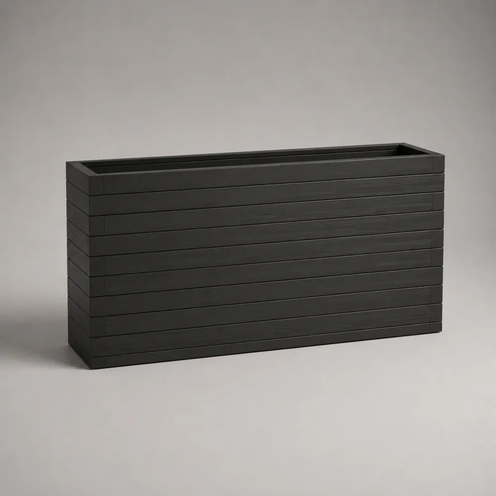 Jardinière rectangulaire extérieure en aluminium noir avec bac à fleurs 120 x 35 x 40 cm