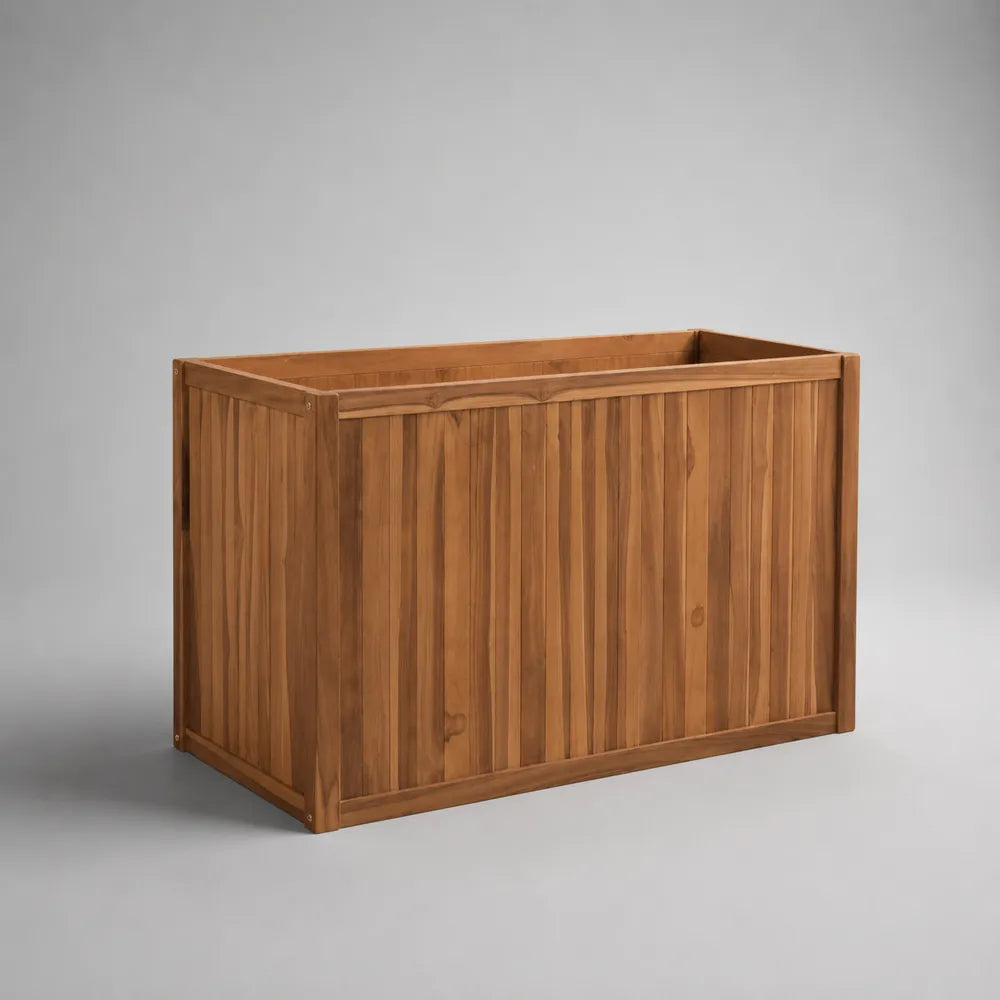 Bac à fleurs rectangulaire en bois d'acacia massif marron pour plantes et fleurs 120 x 50 x 60 cm