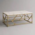 Table basse rectangulaire 120x60x40 cm plateau effet marbre blanc cadre acier doré