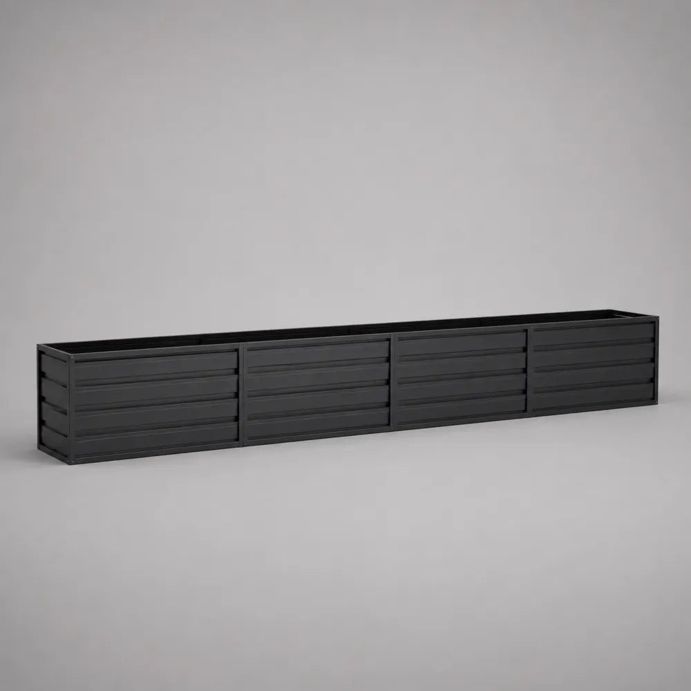 Bac à fleurs de jardin rectangulaire en acier galvanisé gris anthracite 300 x 40 x 40 cm