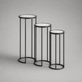 Tables d'appoint gigognes rondes 3 pièces avec plateau effet marbre blanc cadre acier noir