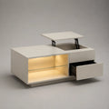 Table basse relevable rectangulaire en MDF blanc avec tiroir rangement LED 120 x 70 x 45 cm