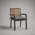 Fauteuil de jardin avec accoudoirs en acier bois d'acacia et coussin polyester gris 60 x 63 x 86 cm