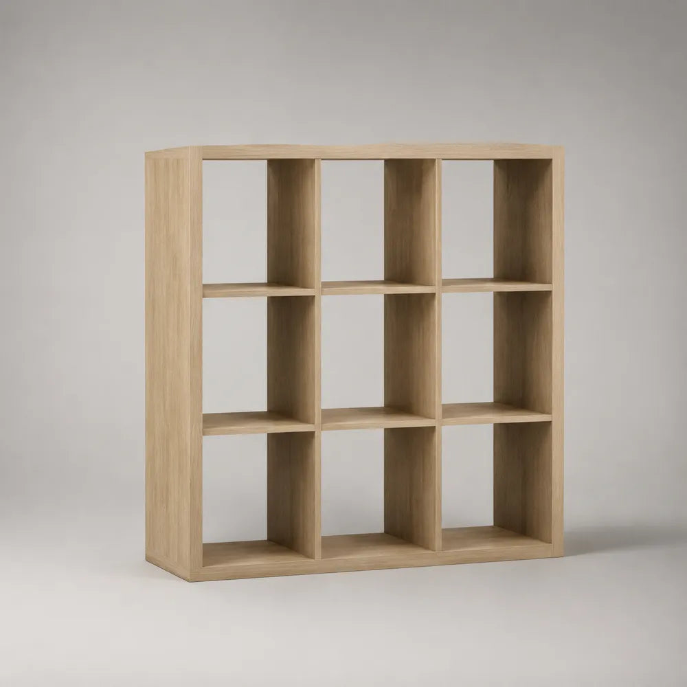 Étagère bibliothèque 120 x 35 x 160 cm en MDF beige effet bois avec 12 compartiments ouverts