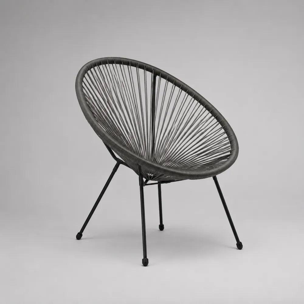 Fauteuil de jardin rond en résine tressée noire avec structure acier noir 75 x 75 x 80 cm