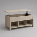 Table basse relevable rectangulaire en MDF effet bois beige avec rangement 120 x 60 x 45 cm