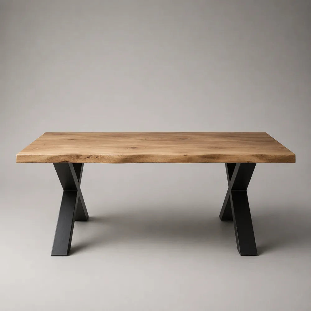 Table basse rectangulaire plateau en chêne structure acier noir 120 x 60 x 40 cm