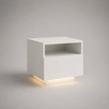 Table de chevet rectangulaire 45 x 35 x 40 cm en MDF blanc avec tiroir et niche ouverte éclairage LED