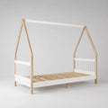Lit cabane enfant 90x200 cm en bois massif blanc avec toit et barrières latérales