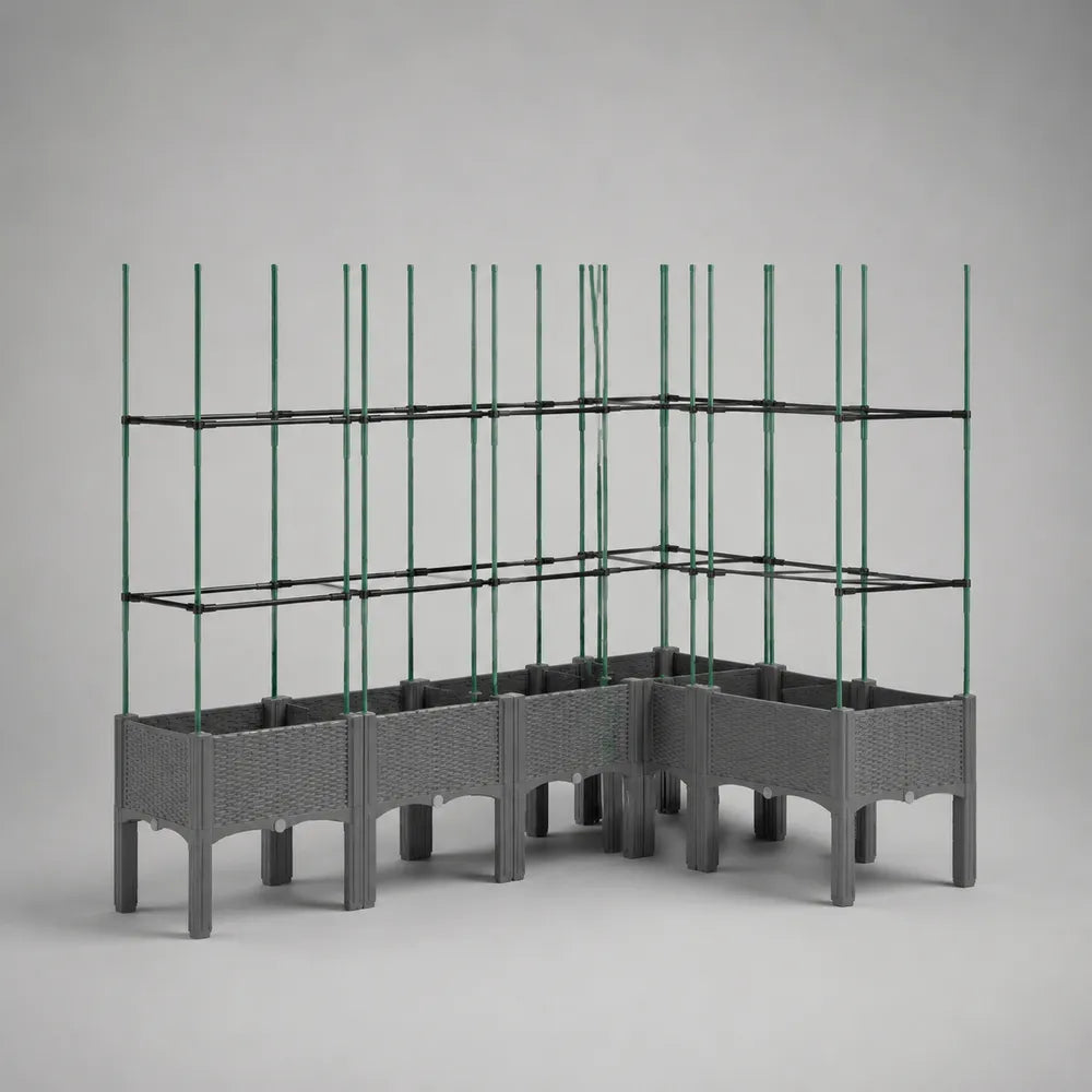 Jardinière avec treillis pour plantes grimpantes en polypropylène PP gris 180 x 60 x 140 cm