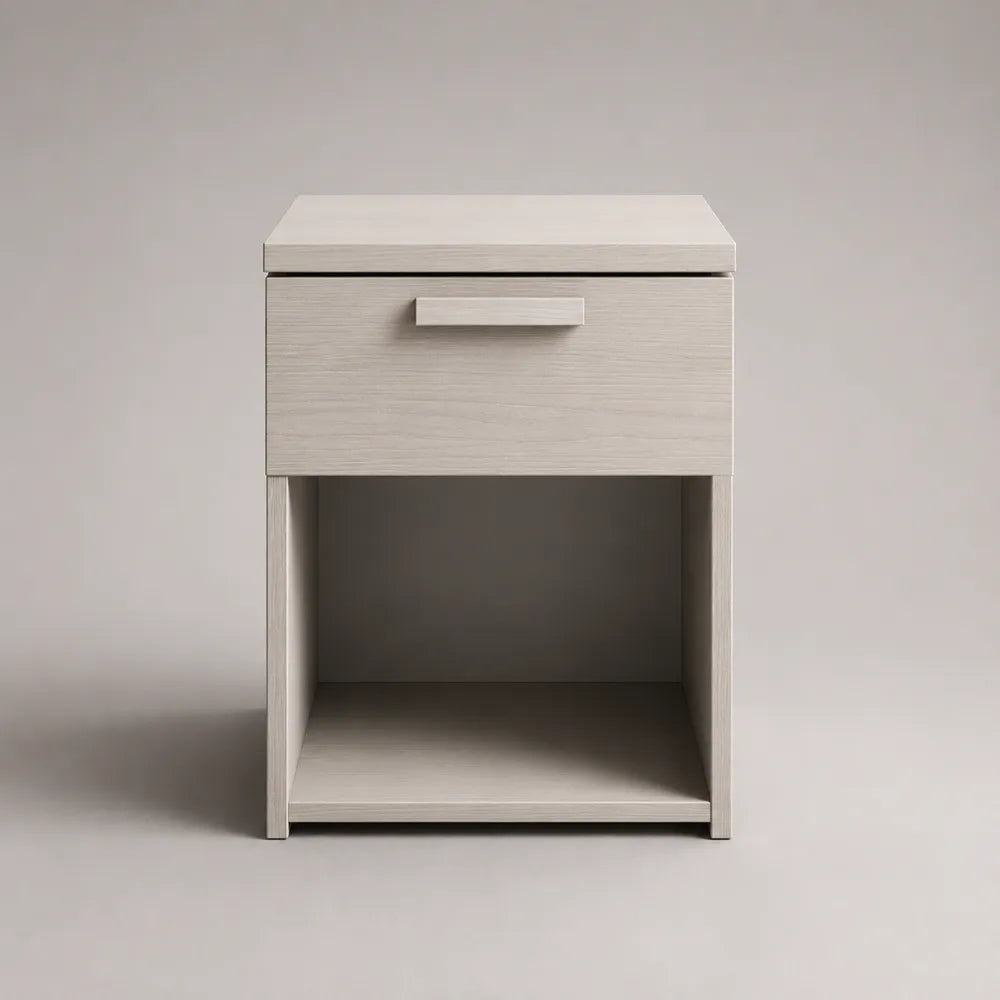 Table de chevet 45 x 35 x 60 cm en MDF effet chêne clair avec tiroir et niche ouverte structure rectangulaire